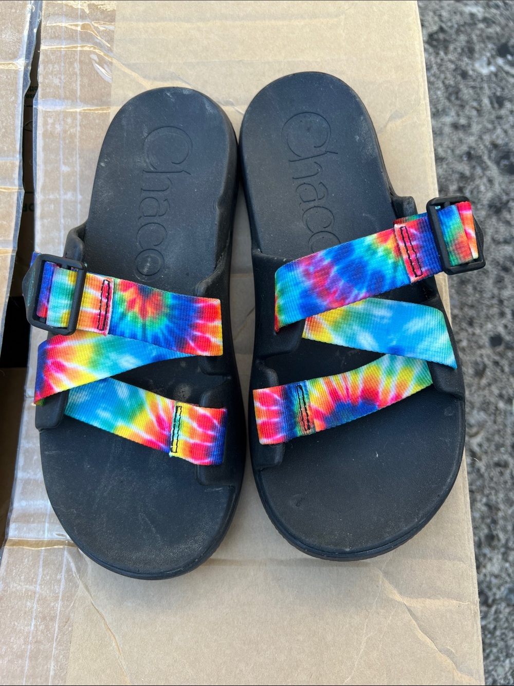 Chaco Slip-on Sandals with Rainbow Tie-Dye Straps